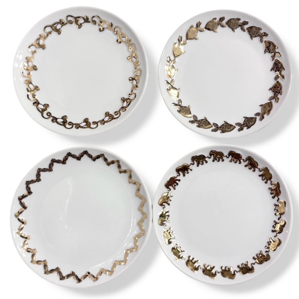 LILLY PULITZER x TARGET Set of Four 5” Appetizer Plates White with Gilded Trim